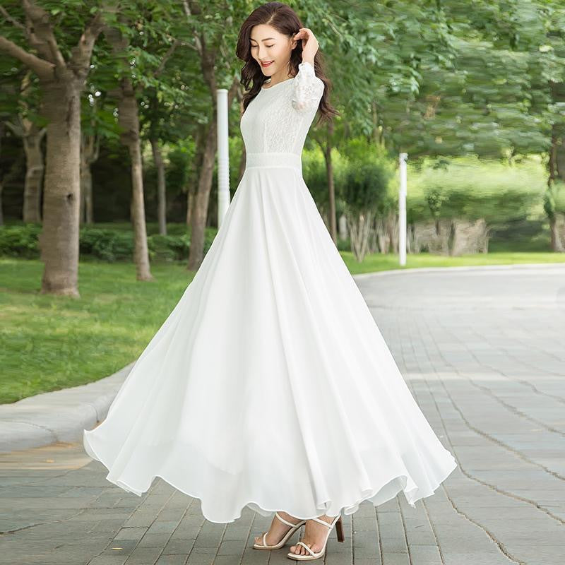 Womens Elegant Lace Hollow-Out Dress New 2025 Style