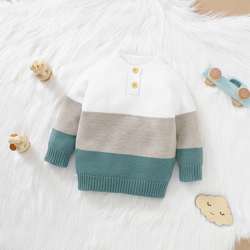 Boys One-piece Knitted Two-tone Topsweater