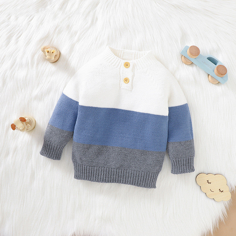 Boys One-piece Knitted Two-tone Topsweater